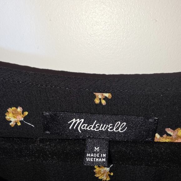 Madewell Ditsy Floral Mini Dress Black Long Sleeve Daises Boho Lined Size M - Picture 10 of 11